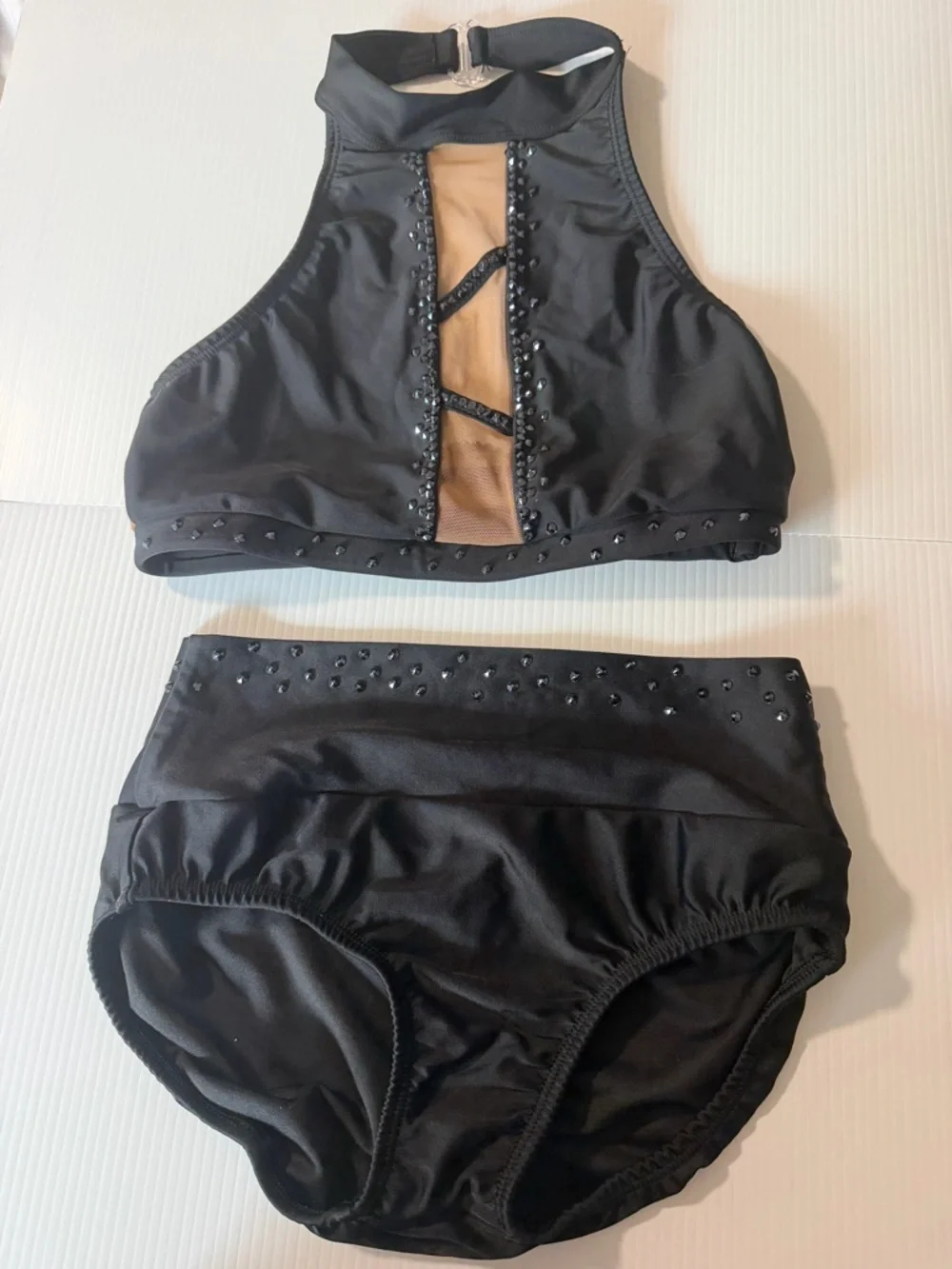 AA dance design costume black 2 piece illusion custom moonlight SA adult